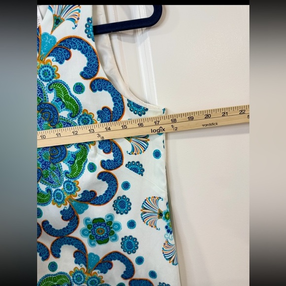 Maggy L Blue Green Paisley Print Shift Dress Size 8 | Bold Retro Boho Mod Look - Picture 8 of 9